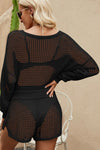 Openwork Knit Top and Shorts Swim Coverup black back view