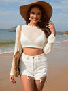 Openwork Long Sleeve Cover-Up white front view