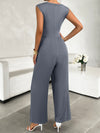 Ribbed Sleeveless Wide Leg Jumpsuit grey back view styled