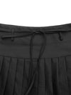 Tied Pleated Mini Skirt black front view waist tie view