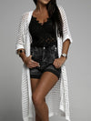 Waffle Kint Open Front Three-Quarter Sleeve Cover Up white front view