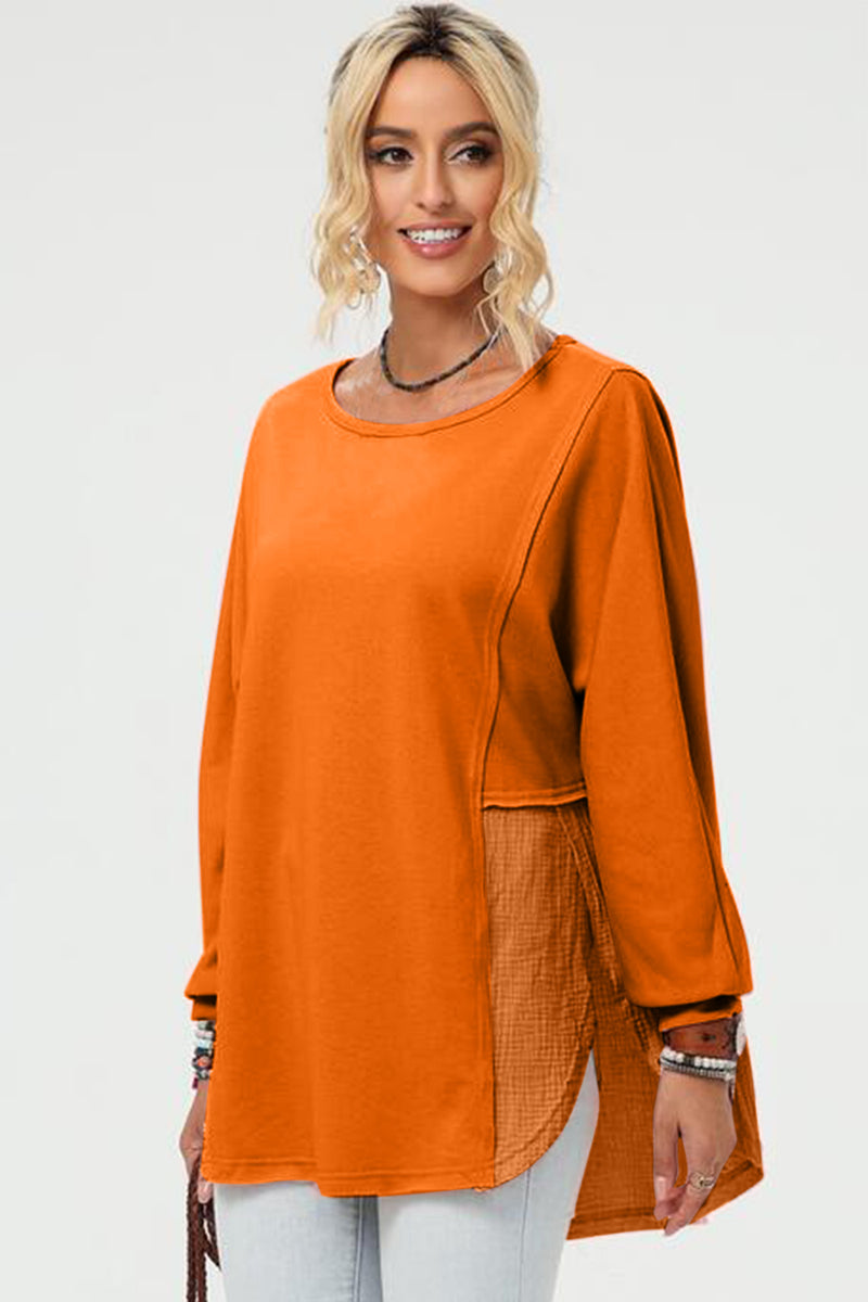 Long Sleeve High-Low T-Shirt orange front side view