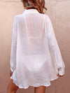 Linen Dropped Shoulder Cover Up white back view 