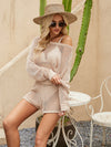 Openwork Knit Top and Shorts Swim Coverup beige front view styled