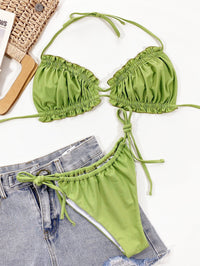 Halter Bikini Two-Piece Set green front view styled