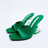 Open Toe Mule High Heel Sandals green front side view