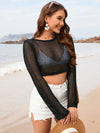 Openwork Long Sleeve Cover-Up black front view styled