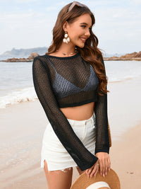 Openwork Long Sleeve Cover-Up black front view styled