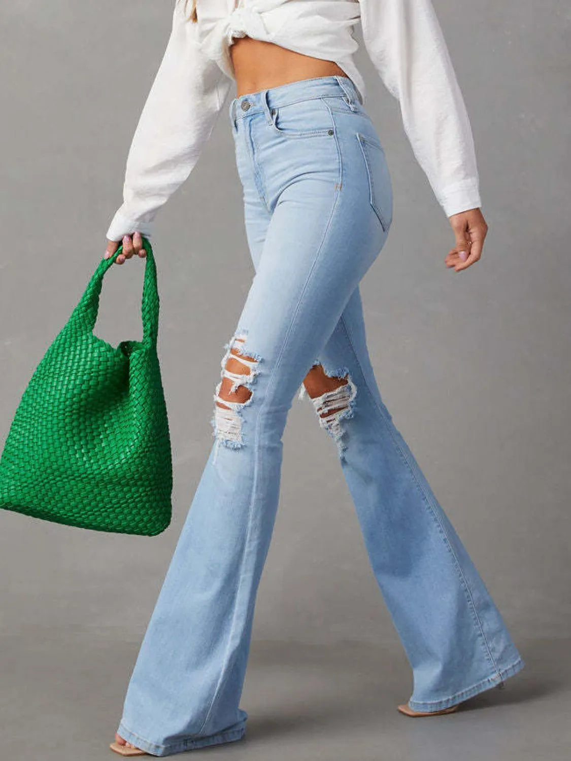 High Waist Boot-cut Distressed Jeans side view