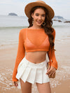 Openwork Long Sleeve Cover-Up orange front view