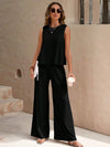 Light-weight Top and Wide Leg Pants Set black front view
