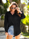 Linen Dropped Shoulder Cover Up black front view button detail