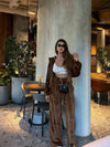 chestnut brown Hooded Jacket and Pants Lounge Set front view styled jacket
