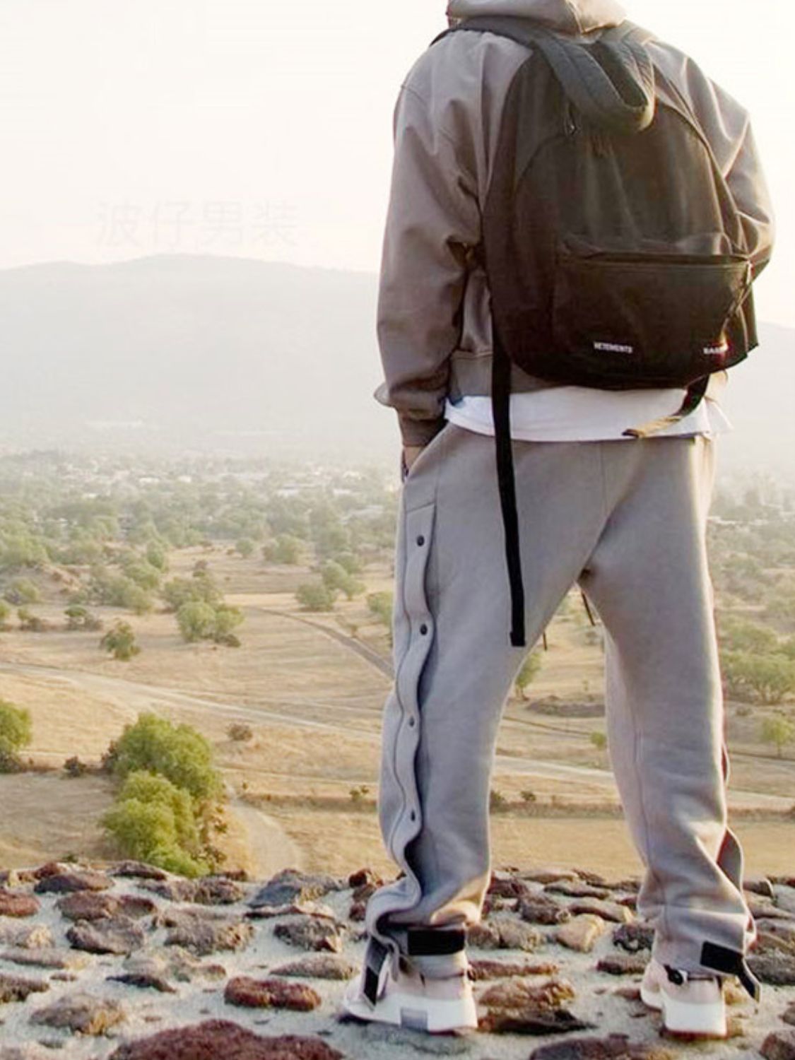 Men's Side Snap Button Pants grey back view