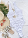 Ribbed Lace Up One-Piece Swimsuit white front view full flat