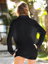 Linen Dropped Shoulder Cover Up black back view tie detail
