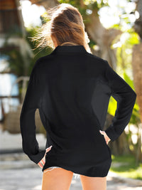 Linen Dropped Shoulder Cover Up black back view tie detail