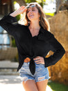 Linen Dropped Shoulder Cover Up black front view tie detail
