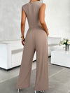 Ribbed Sleeveless Wide Leg Jumpsuit mocha back view