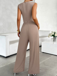Ribbed Sleeveless Wide Leg Jumpsuit mocha back view