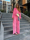pink Hooded Jacket and Pants Lounge Set front view