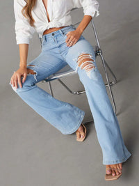 High Waist Boot-cut Distressed Jeans front view style model 