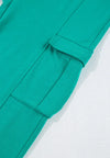 Long Sleeve Top and Drawstring Pants Lounge Set teal front view pants pocket view
