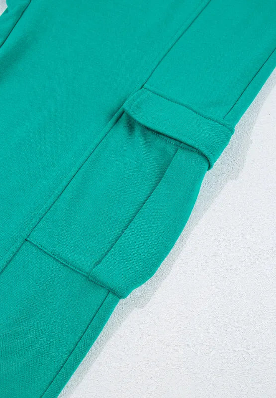 Long Sleeve Top and Drawstring Pants Lounge Set teal front view pants pocket view