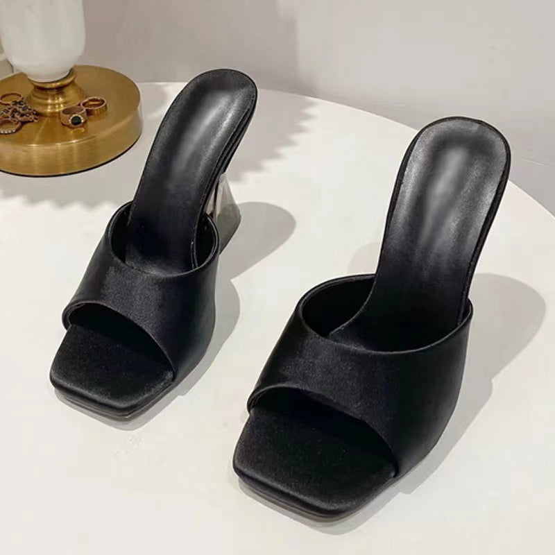 Open Toe Mule High Heel Sandals black front view