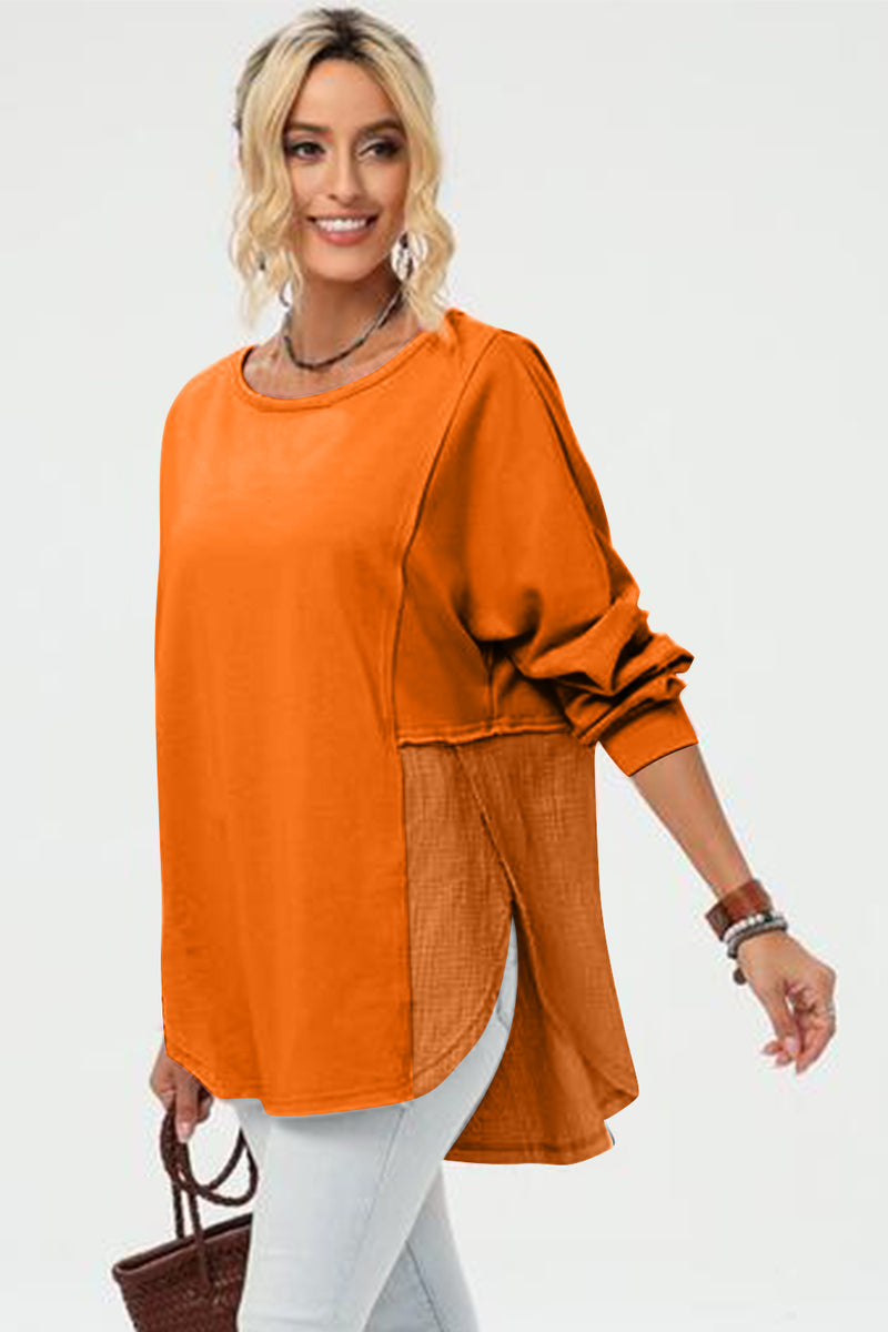 Long Sleeve High-Low T-Shirt orange front view
