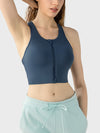 Front Zip Wide Strap Sport Bra blue front view 