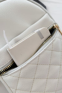 Leather Sling Bag white front view pocket