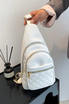 Leather Sling Bag white front view up close