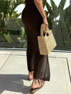 Knit Top and Slit Skirt Sweater Set brown back view styled