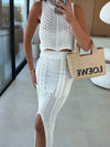 Knit Top and Slit Skirt Sweater Set white top view