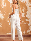 Tie Front Wide Leg Jumpsuit white back view styled