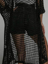 Waffle Kint Open Front Three-Quarter Sleeve Cover Up black back view