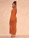 Openwork Square Neck Flare Sleeve Cover-Up Dress terracotta back view