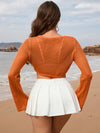 Openwork Long Sleeve Cover-Up orange back view