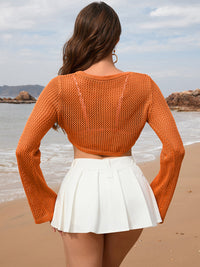 Openwork Long Sleeve Cover-Up orange back view