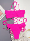 Halter Drawstring Detail Bikini Set pink back view