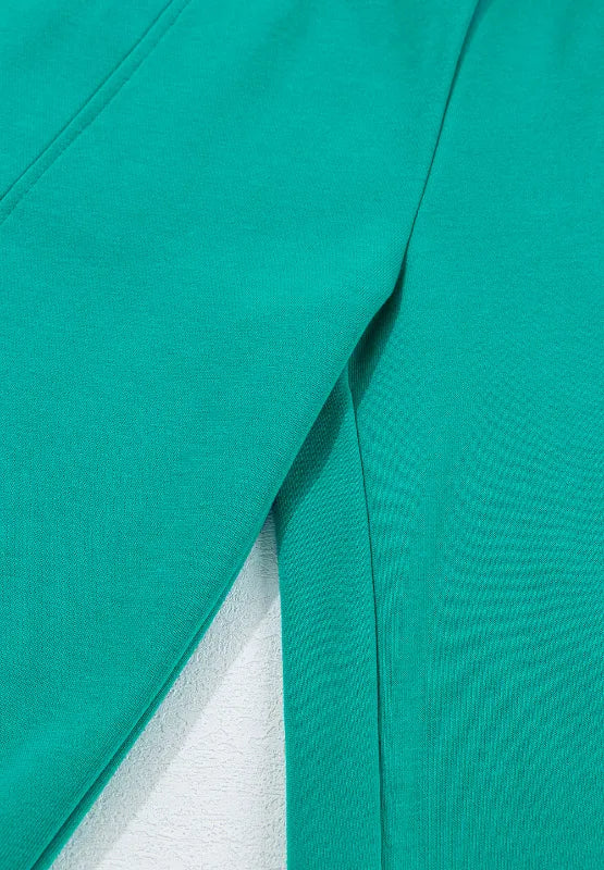 Long Sleeve Top and Drawstring Pants Lounge Set teal front view fabric