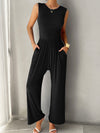 Ribbed Sleeveless Wide Leg Jumpsuit black front view 