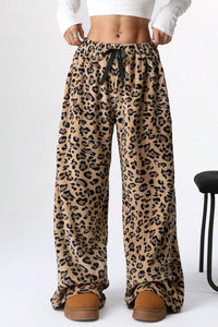Leopard Wide Leg Pants front view soft fabric fit