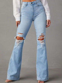 High Waist Boot-cut Distressed Jeans front view styled