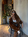 chestnut brown Hooded Jacket and Pants Lounge Set front view pants view