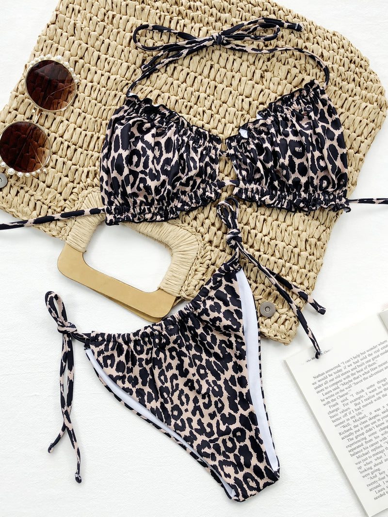 Halter Bikini Two-Piece Set leopard print front view styled