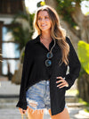 Linen Dropped Shoulder Cover Up black front view styled detail 