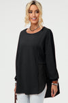 Long Sleeve High-Low T-Shirt black front side view