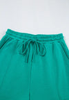 Long Sleeve Top and Drawstring Pants Lounge Set teal front view waist tie closure